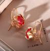 Exquisite  Yellow Gold Color Earrings Red Crystal Female Wedding Zircon Luxury Crystal Earrings for Women Flower Drop Earrings