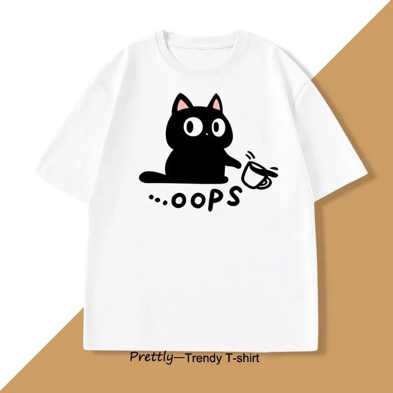 Funny Summer Meow Black Cat Print Women T Shirt Casual O-neck Tshirt Short Sleeve T-shirt Female Tees Women Clothing