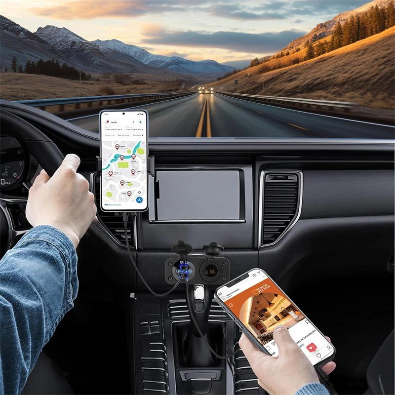 Qc3.0 Lighter Outlet Waterproof 12V/24V Dual Usb Type-C Car Charge Socket With Touch Switch For Car Motorcycle Rv Boat