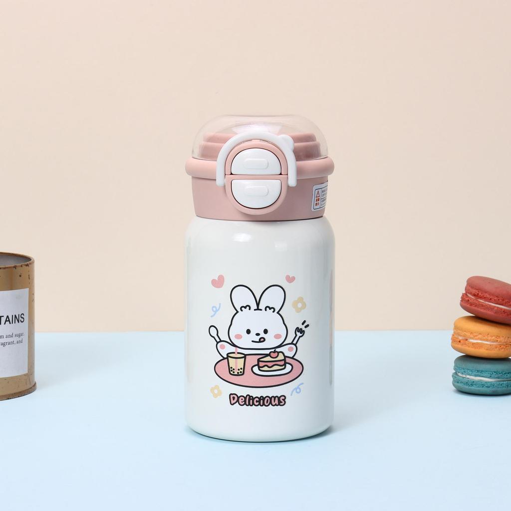 Charming Children's Insulated Pop-up Cup with Cartoon Design - Portable and Cute for Girls