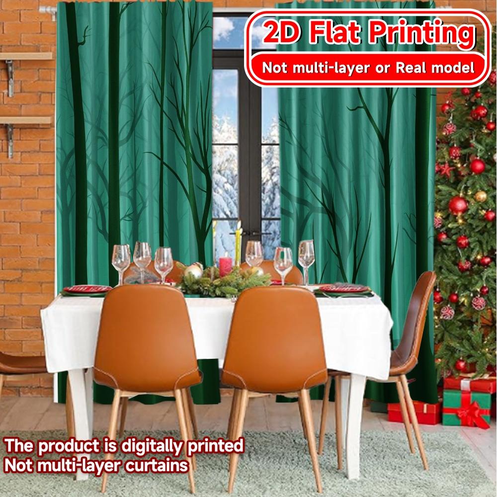 Set Of 2 Flat Printing Curtains Without Rod Mystic Forest Christmas Holiday Digital Versatile Polyester Curtain Made
