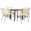 5 Piece Outdoor Dining Set with Cushions Brown Poly Rattan & Glass
