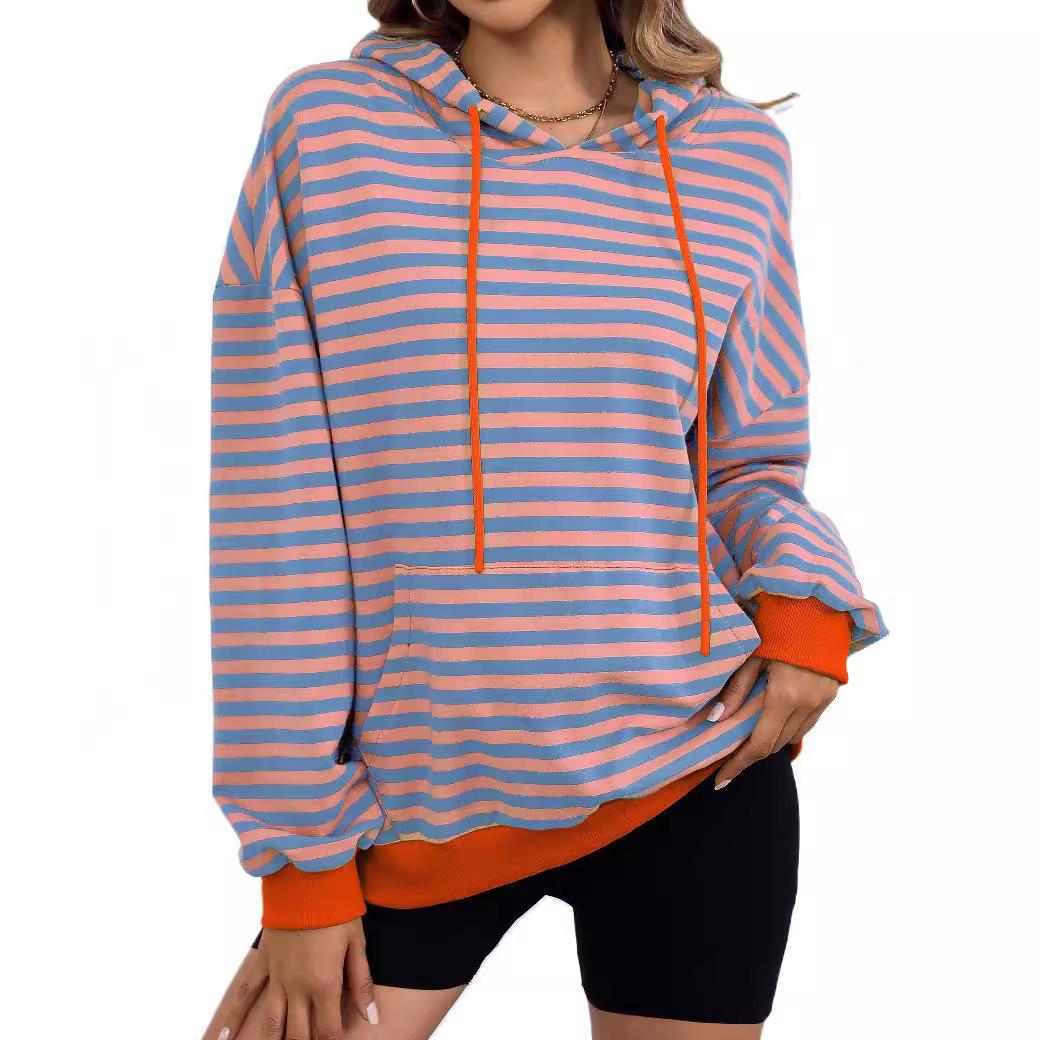 Женская полосатая принтованная лоскутная модная толстовка с капюшоном с длинным рукавом на шнурке свободная стильная толстовка с карманом мягкий удобный пуловер топ 2XL 2370₽