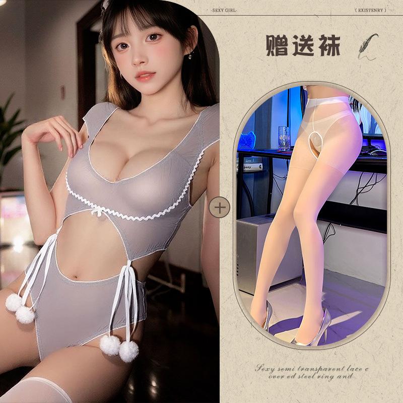 Sexy pure desire onesie cute bunny uniform bow hairball babe sleeping clothes woman