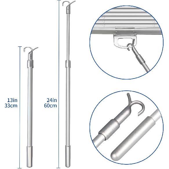 Cordless Blind Extension Pole 13"-24" Adjustable Draw Rod & Window Opener Stick for Roller Shades, Zebra Blinds - Multi-Purpose as Curtain Pull Rod