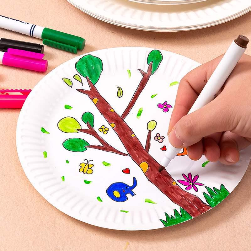 Children's Disposable White Paper Plates for Painting, Drawing, and Crafts - DIY Craft Materials for Cake and Kindergarten Activities.