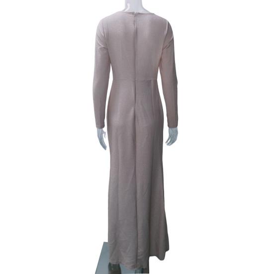 Spring Autumn Women Formal Dress Solid Color Deep V Neck Ruched High Waist