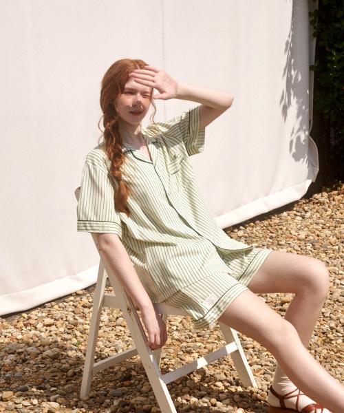 [Dossy] Silk-fit Clover Short-sleeve Couple Pajama Set [Shipped from Korea] 100% Authentic