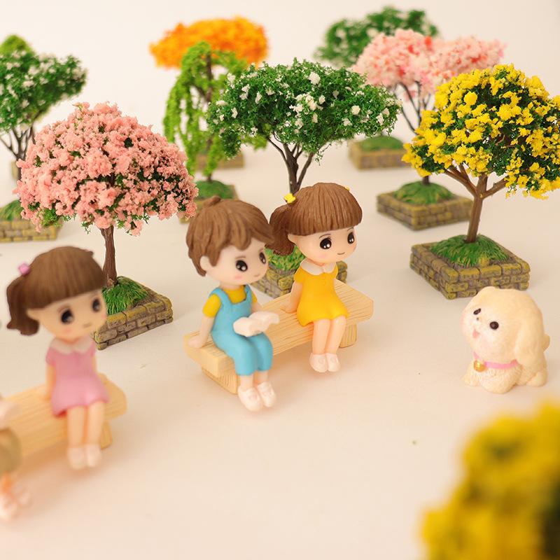 Doll House Mini Garden Simulation Cherry Blossom Willow Tree Landscaping Plant Ornaments Micro Landscape Sand Table Scene Prop Model