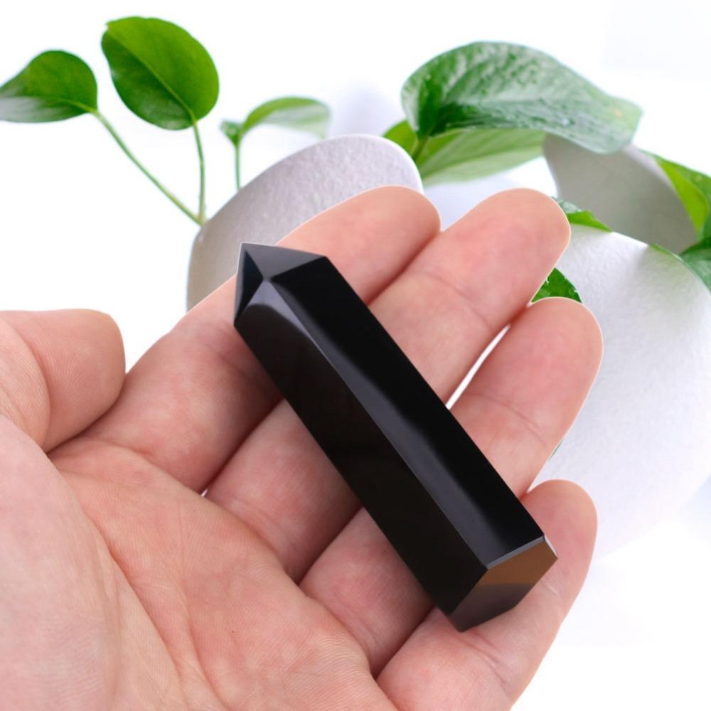 Hexagonal Column Obsidian Crystal Wand Faceted Prism Hexagonal Pointed Wand Home Decor