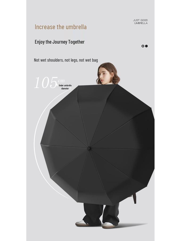 Men's Business Folding Umbrella with 10-Rib Carbon Fiber Handle, Sunscreen UV Protection, Automatic Open/Close, Rain or Shine.