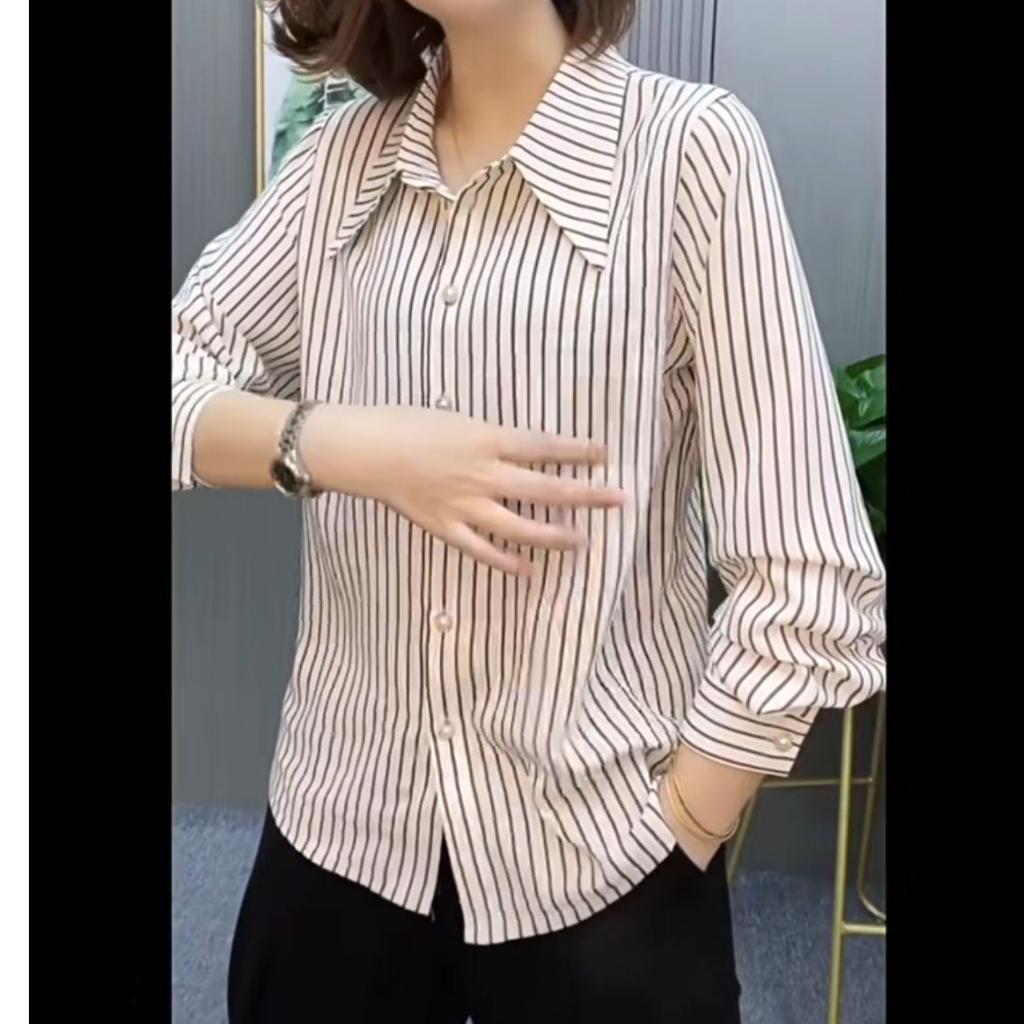 Fashion Striped Women's Long-sleeved Shirt All-match Spring and Summer Shirt Korean Version of The Long-sleeved Shirt Women's Clothing