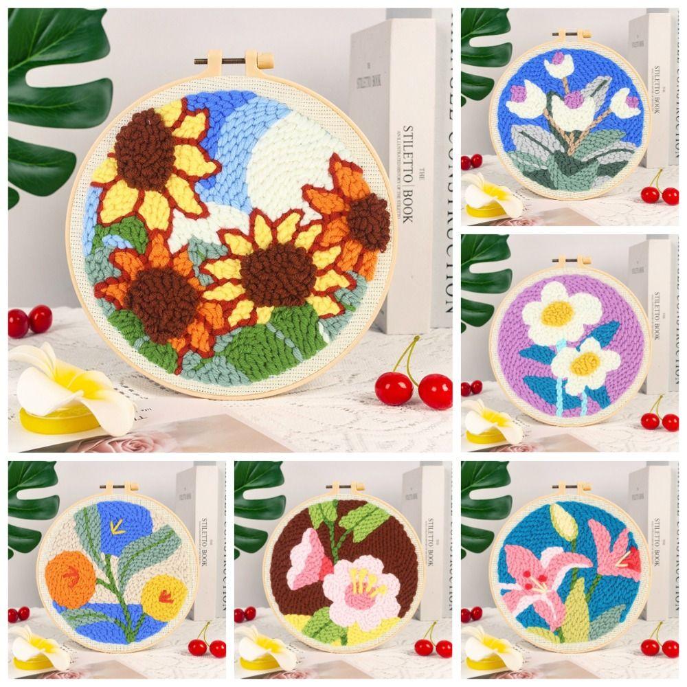 Handmade Punch Needle Set Flower Pattern Rug Punch Poke Needle Embroidery Kit  Educational Toys