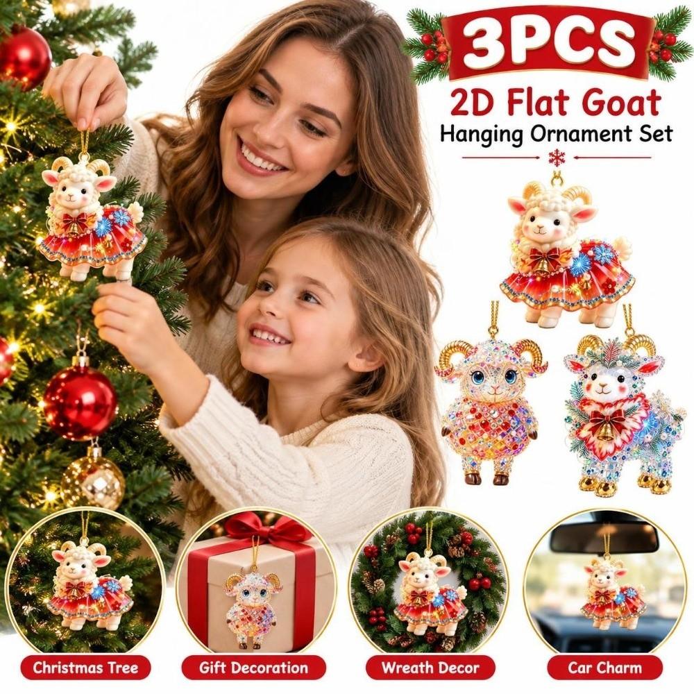 2D Flat Goat Hanging Ornament Set Acrylic Christmas Tree Ornament  Shop Window Display
