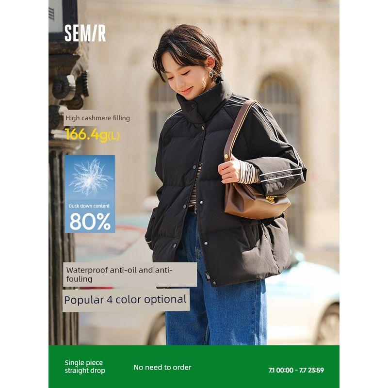 

Senma Three-Proof down Jacket Women s 2024 Winter New Arrival Waterproof Anti-Fouling Oil-Proof Ribbon Preppy Style Stand Collar Bread Coat Pink purple (white duck down) 70014 170/92A/XL