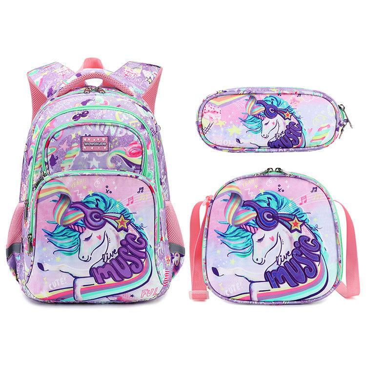 Cartoon Unicorn 3 Piece Set School Bags For Girls Boys Kids Space Backpack Primary School Students Backpack With Lunch Box
