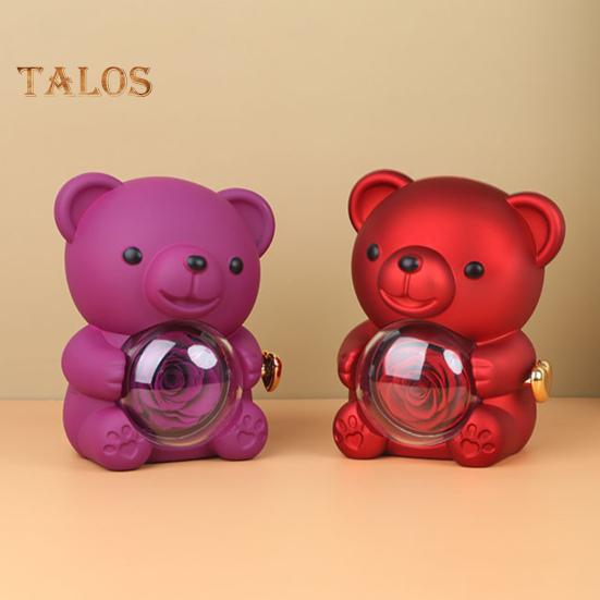 Preserved Rose Hug Bear Gift Box with Handbag Eternal Flower Rotating Bear Jewelry Holder for Women Valentine's Day Anniversary
