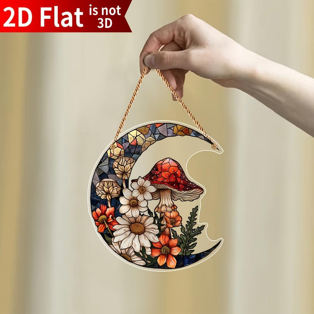 2D flacher Acryl Mondlicht Pilz und Blume Fensteranhänger - Innen- und Außendekoration für Haus und Garten