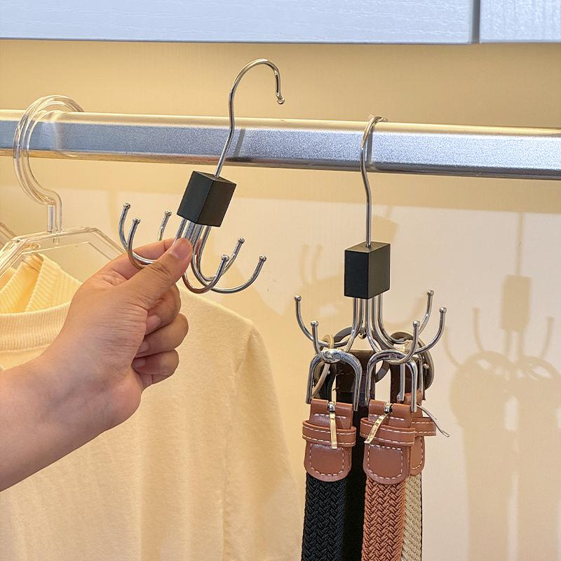 

2 шт. Многофункциональная вешалка-крючок с 6 зажимами, вращающаяся, большой вместимости - Вешалка для хранения в гардеробе для ремней, жилетов, галстуков и шарфов