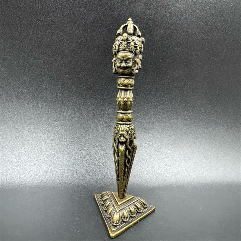 Tibetan Nepalese Brass Three Sided Phurba Ritual Vajra Sacred Home Altar Ornament Table Decor For Spiritual Seekers