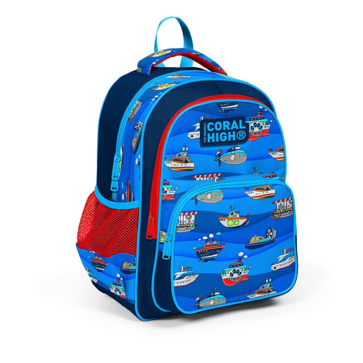 

Школьный рюкзак с тремя отделениями Coral High Kids, темно-синий с корабельным рисунком 14416