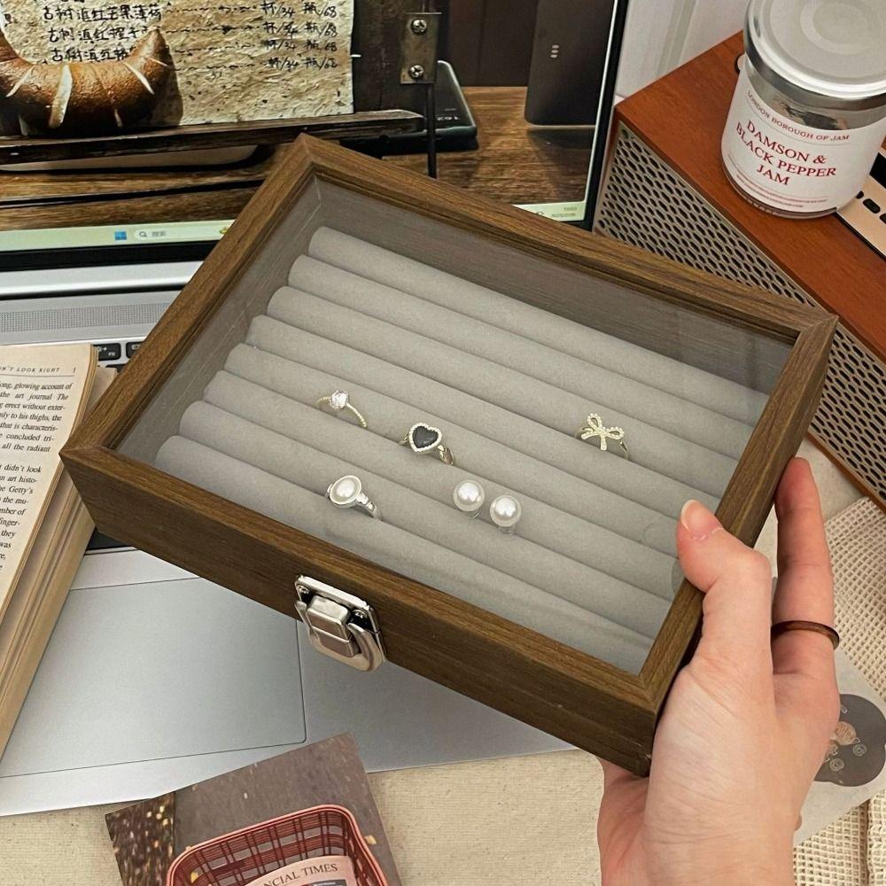 Square Jewelry Organizer Large Capacity Jewelry Display Tray Simple Wooden Jewelry Box Women Gift