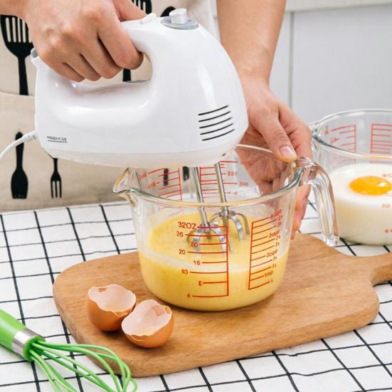 1L Glasmessbecher mit Griff Ausguss Präzise Skala Hitzebeständig Kochen Backen Flüssigkeit Mehl Pulver Messbecher Küchenhelfer