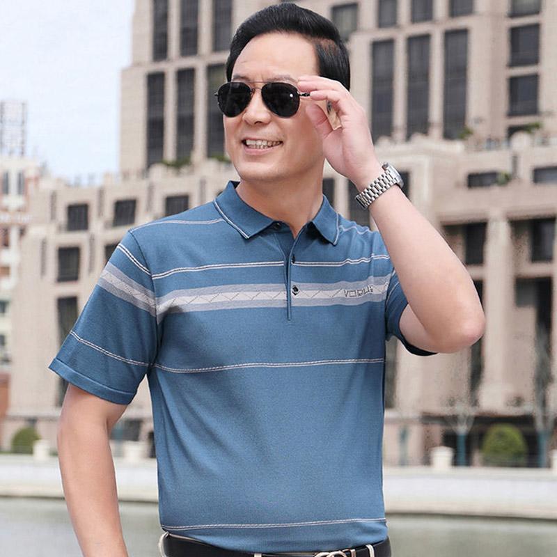 T-shirt a maniche corte Estiva Uomo di mezza età Seta Ghiaccio Maniche a metà Mezza età e Anziano Top Largo Padre Camicia POLO