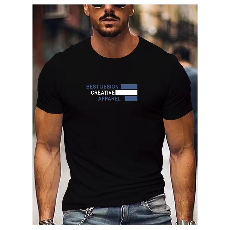 European sizes Men's Short-Sleeve T-Shirt, Stylish Letter Print, Casual Crew Neck, Breathable Sport Top, Comfortable, Fashionable Streetwear