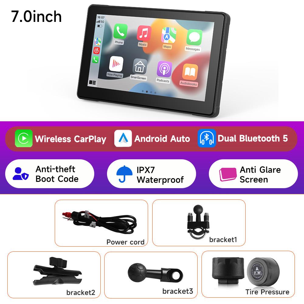 JIUYIN 7inch Motorcycle CarPlay Navigation Wireless CarPlay Android Auto Airplay Display Screen Portable Motorcycle Monitor