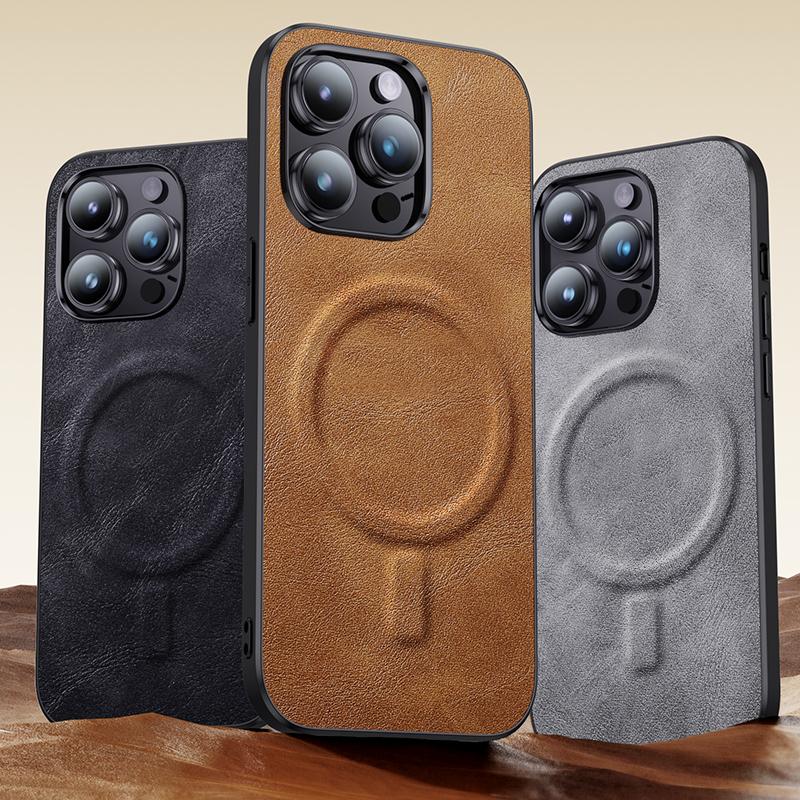 Luxury Leather Case For Iphone 14 13 12 11 Pro Max Magnetic Magsafe Wireless Charging Shockproof Silicone Phone Cover Funda Para