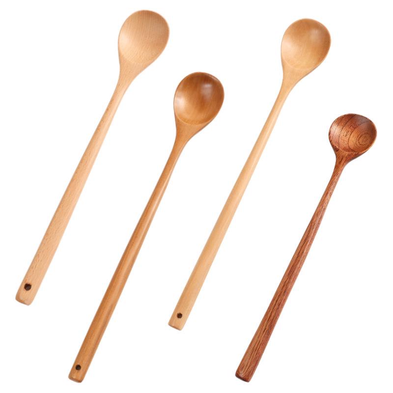 33cm Wooden Cooking Ladle & Stirring Spoon - Japanese & Korean Style, Long Handle for Hot Pot