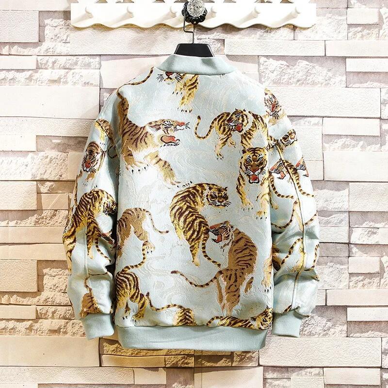 2026 Men Print Baseball Jacket Coats Men Embroidery Crane Jacket Chinese Style Optional Harajuku Bomber Jacket Men Oversize Outerwear