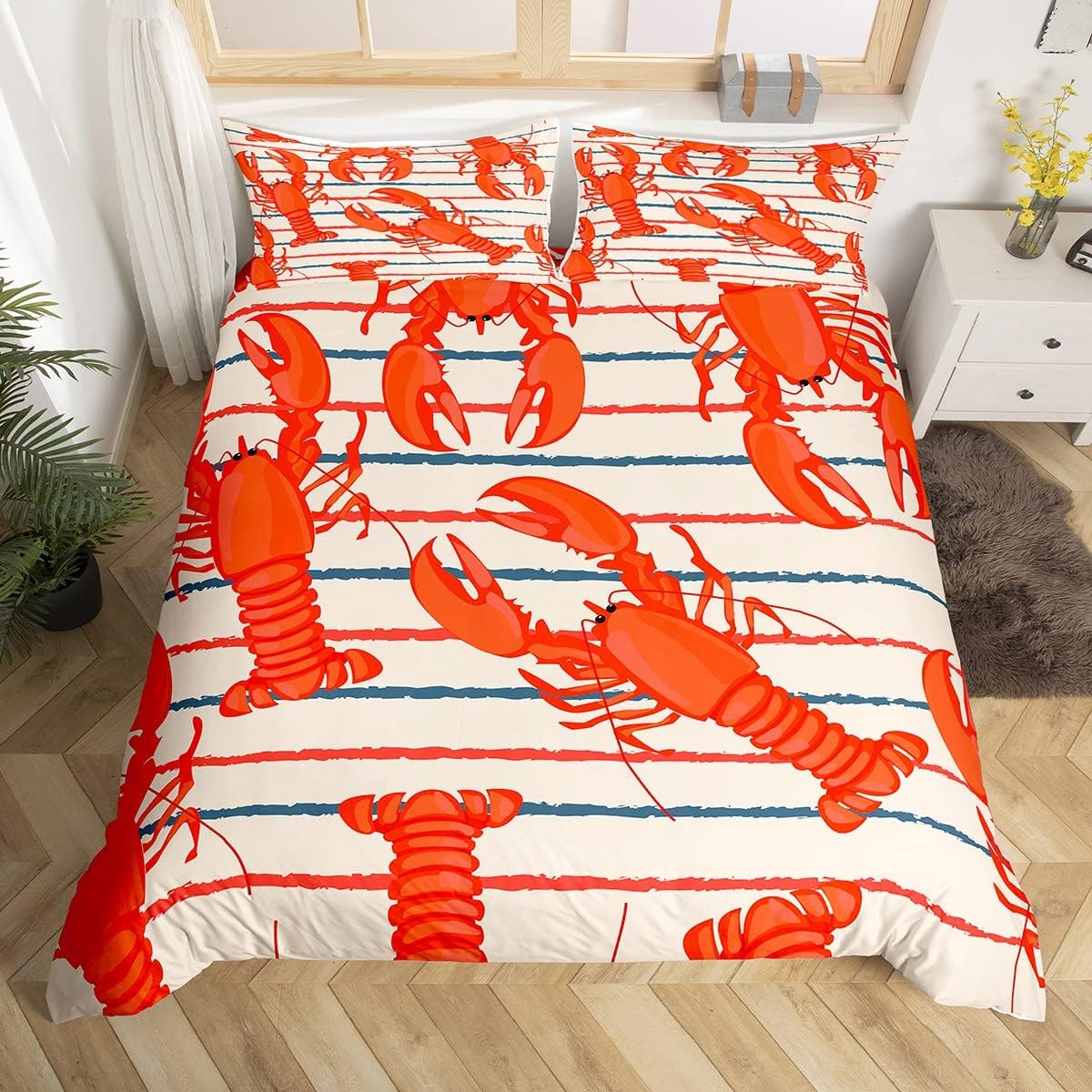

Comforter Lobster Twin Queen Size Boho Flower Bedding Set For Kids Boys Girls Colorful Mandala Ocean Animal Comforter Comforter (quilt)-EU Single(135*200cm)3pcs