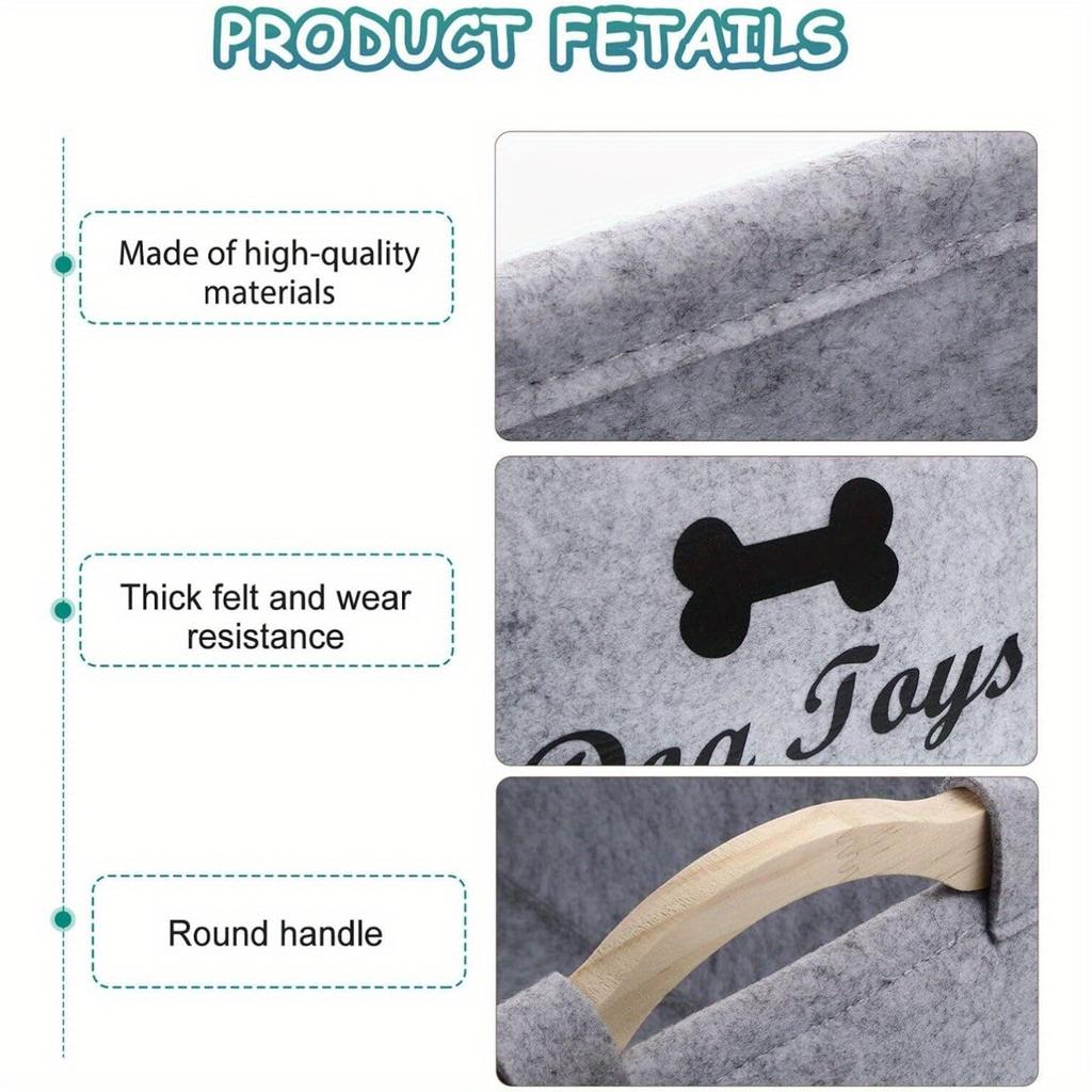 Multifunctional Felt Storage Basket Wooden Handle Pet Toys Home Organization Living Room Bedroom Use