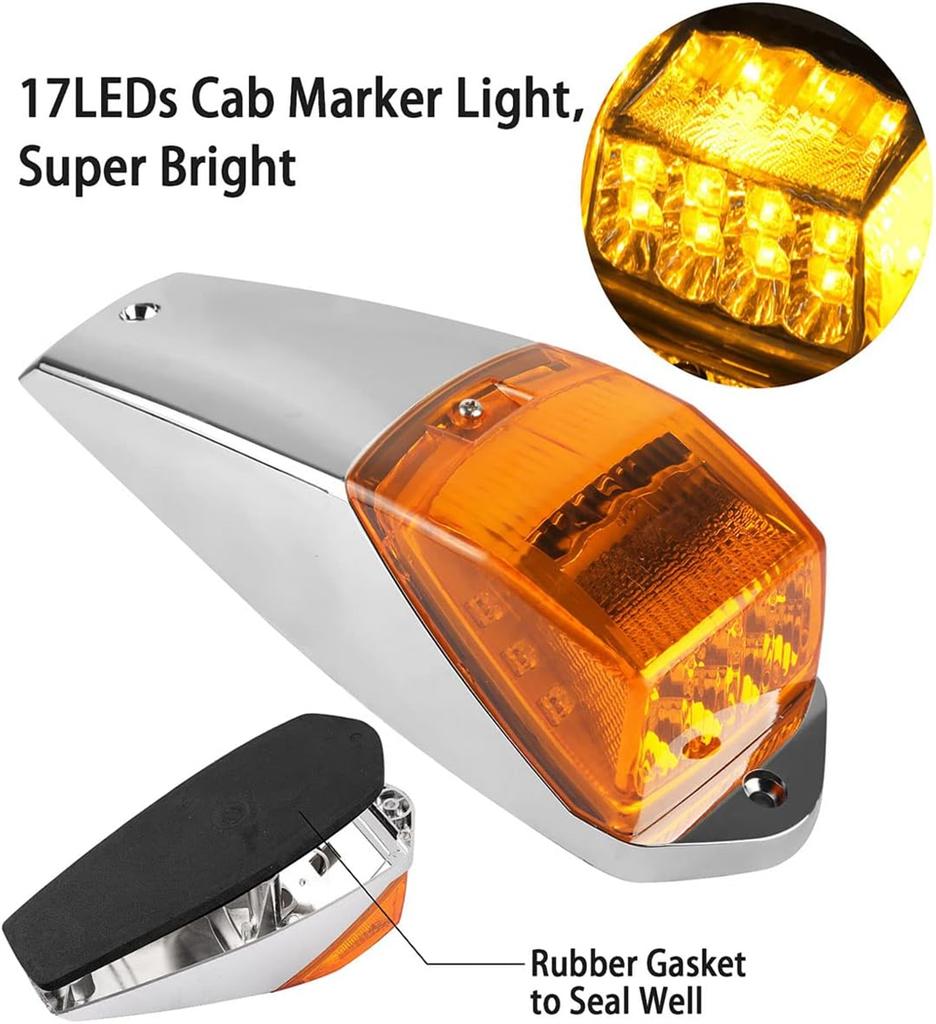 5pc LED Amber Cab Marker Light 17LED Roof Top Clearance Truck Cab Lights Waterproof  Chrome Running Light For Kenworth Peterbilt