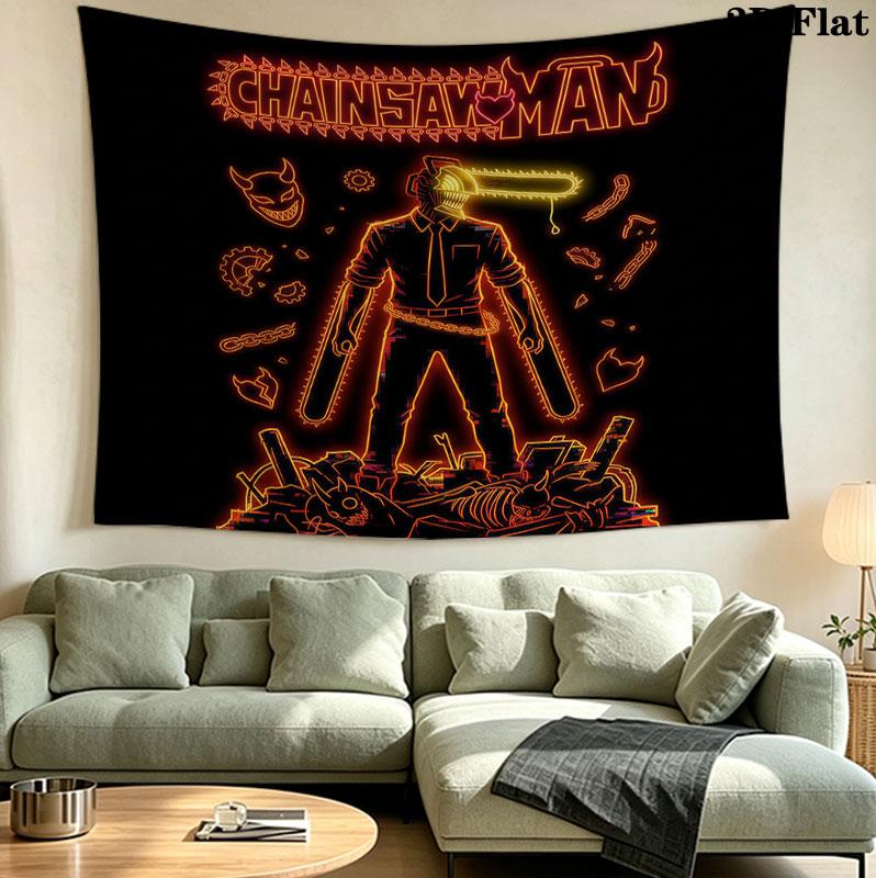 Tapestry Ścienne Chainsaw Man Estetyczna Dekoracja Ścienna Drukowany Materiał Koc Dekoracyjne Tapiserie Do Sypialni Salonu Wystrój Domu
