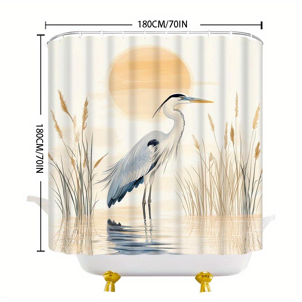 Elegant Heron Shower Curtain Machine Washable All Season Waterproof Privacy Protection 2D Print Nature Design Serene 12 Hooks