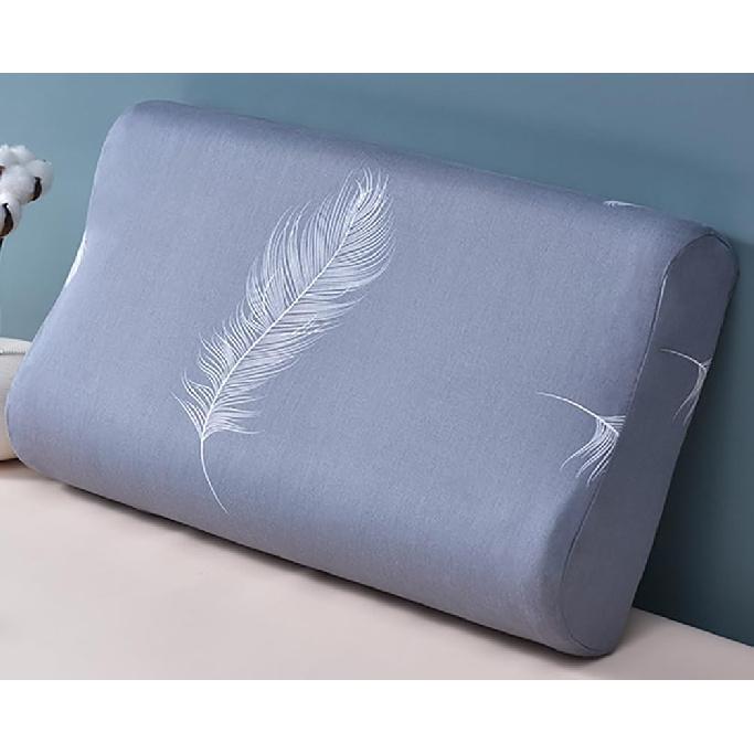 Plaid Print Cotton Pillow Case Covers for Contour Neck Memory Foam Pillow Pillowcase with Zipper (Grey Feather)