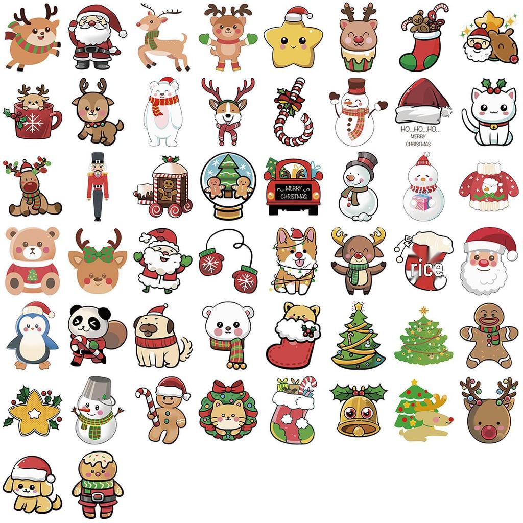 50 Christmas Cartoon Waterproof Sticker Sheets for Phone Cases and Scrapbooks