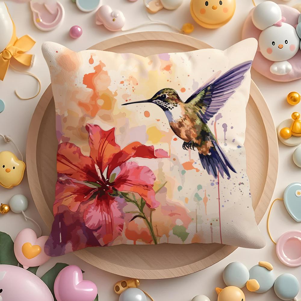 Hummingbird Spring Flowers Cushion Cover Home & Car Multi-Scene Pillow Cover - Reversible, Soft & Durable for Daily Use