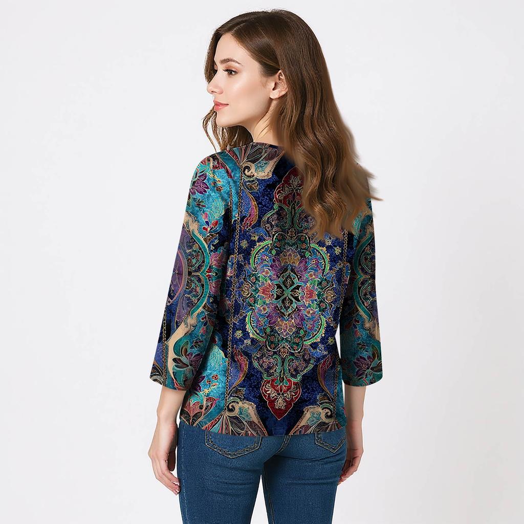 Dámské košile s 3/4 rukávem Topy s výstřihem do V Topy pro volný čas Základní trička Halenka Volné topy