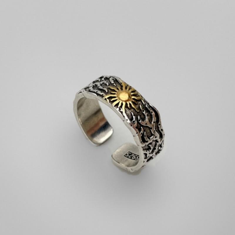 Unisex Adjustable Sun Motif Ring In Plated Geometric Design Retro Vintage Style Statement Jewelry