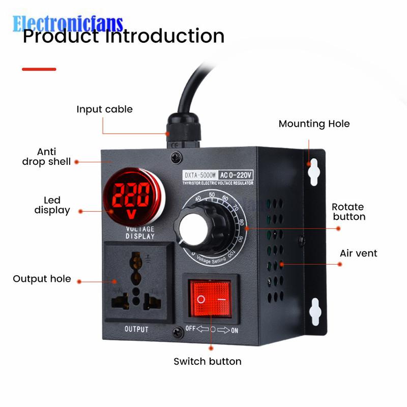 5000W Induktionsspannungsregler Controller Geschwindigkeitsregelung Thermostat Dimmung Verlangsamung 220V einphasiger Wechselstrom Regler Schalter