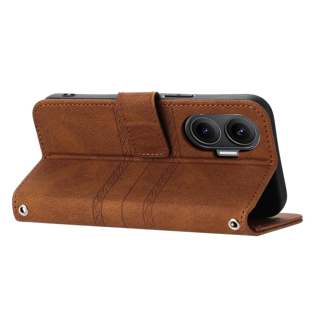 For Xiaomi Poco F7 5G/Redmi Turbo 4 Pro 5G Case Wallet Skin-Touch Leather Imprinted Phone Cover with Wrist Strap