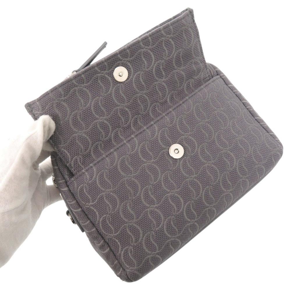 Used AUTHENTIC Christian Louboutin ZIP N FLAP Shoulder Bag gray Canvas/Leather