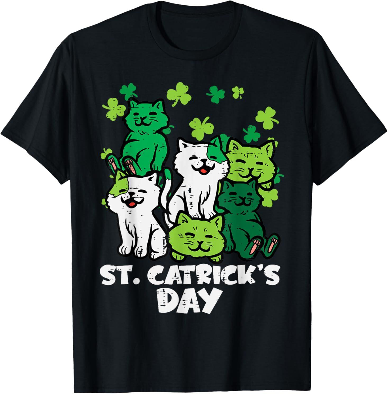 St Patricks Catricks Day Cats Saint Pattys Women Girls T-Shirt Mens Womens Tees Top L