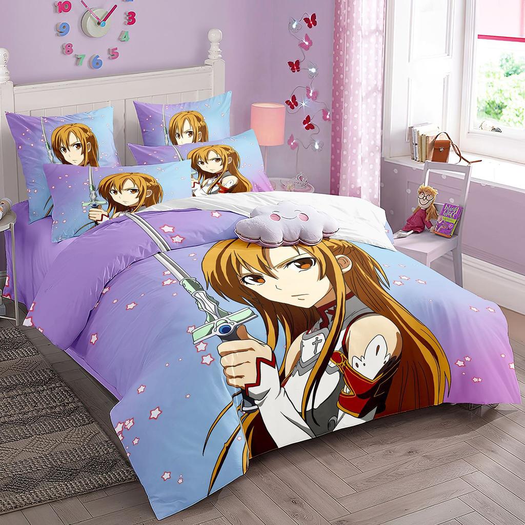 Cartoon Sword Art Online Bedding Sets,Japanese Anime Art Online Duvet Cover Pillowcase For Teenagers And Children Bedroom Decora