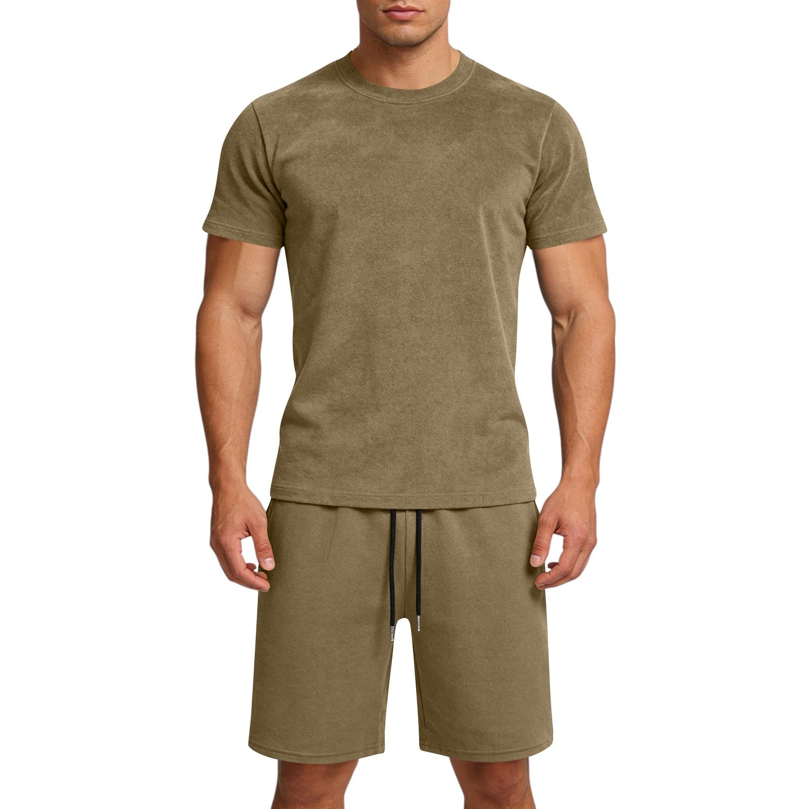 

Men s Summer Breathable, Loose-Fit -Color -Neck Set L армия зеленый