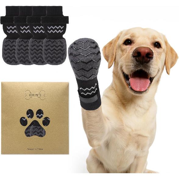 Anti Slip Dog Socks to Prevent Licking Paws, Dog Shoes for Cold/Hot Pavement, Winter Pet Booties for Small Medium Large Senior Dogs, Boots & Paw